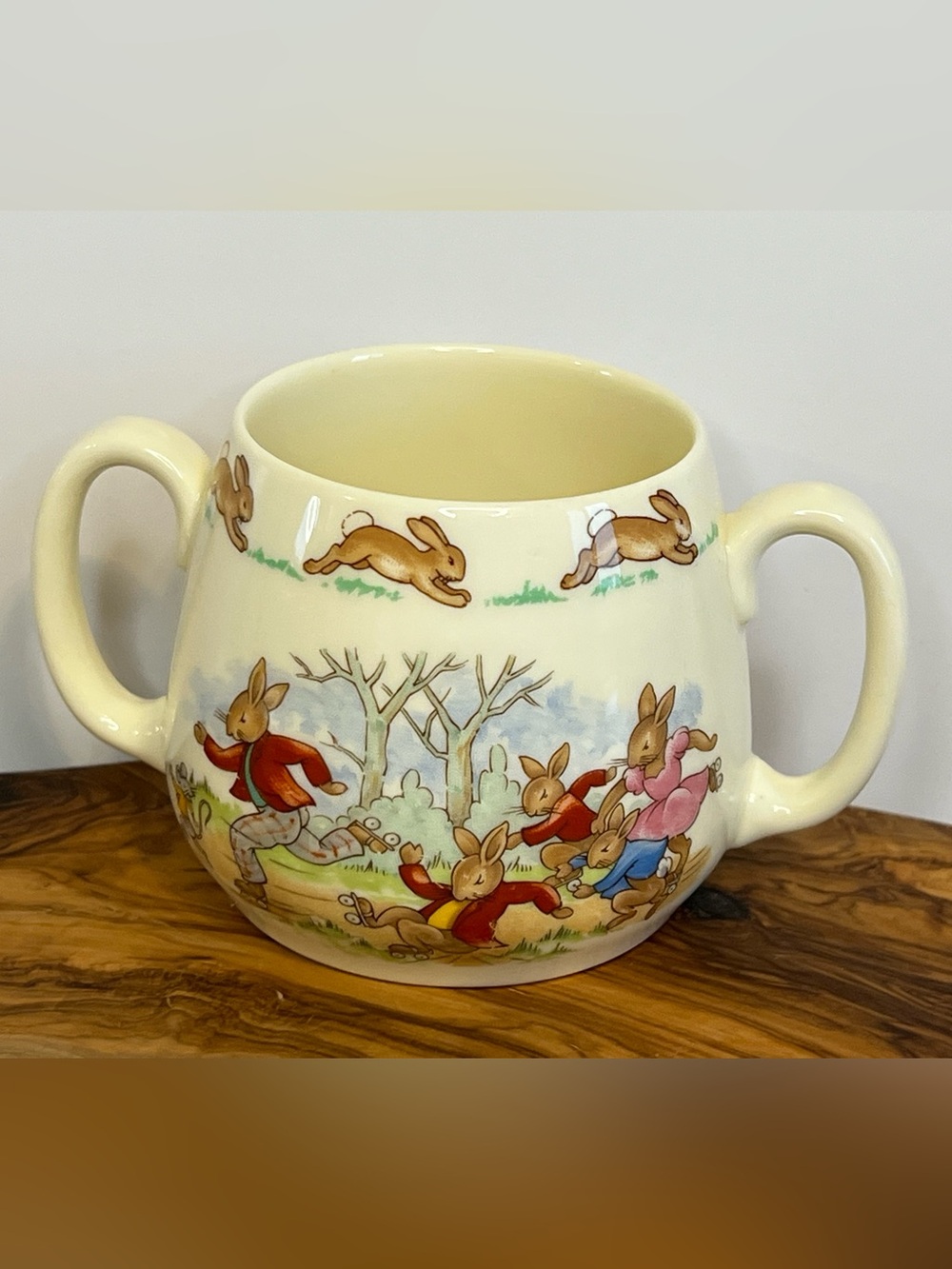 Bunnykins Royal Doulton Double Handle Coffee Mug - Tea Cup - Vintage Bone China